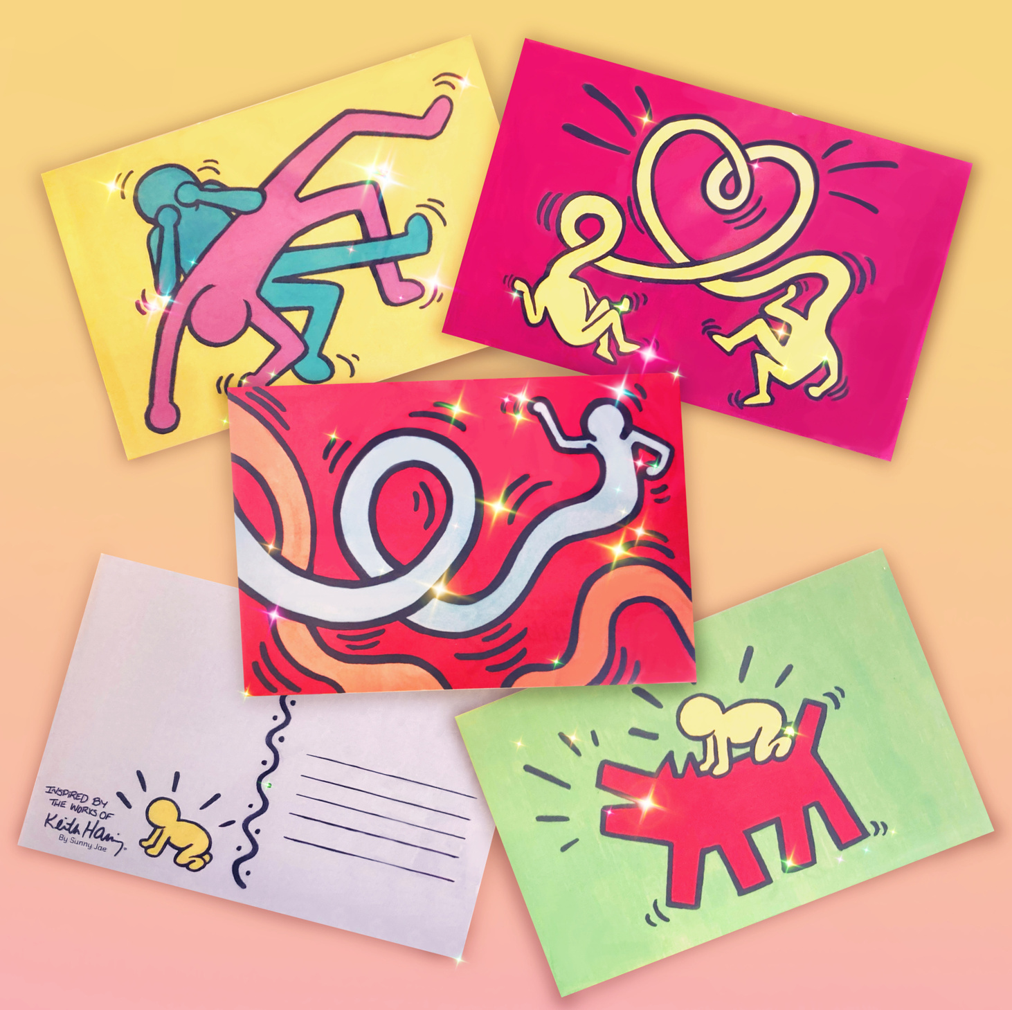 Keith Haring Inspired Postcards